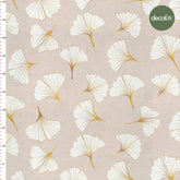 Beige Ground Ginkgo Leaves Gold Details Patterned Digital Printed Fabric